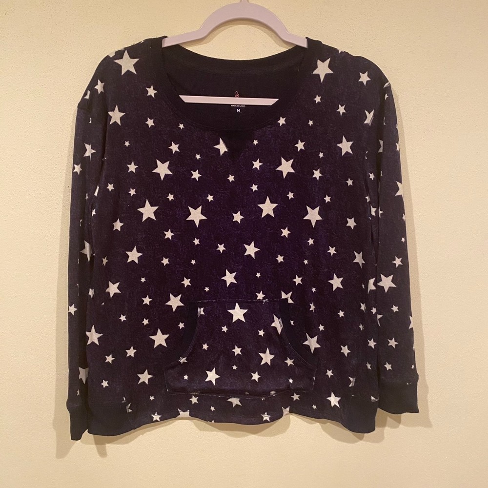 Cuddl Duds Women’s Size M Star Print Crewneck Sweater Navy Blue Americana Cozy‎ - Picture 2 of 6